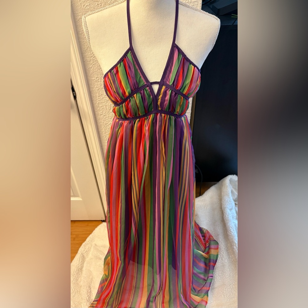 Striped Multicolor Halter Maxi Dress - Women's Summer Style